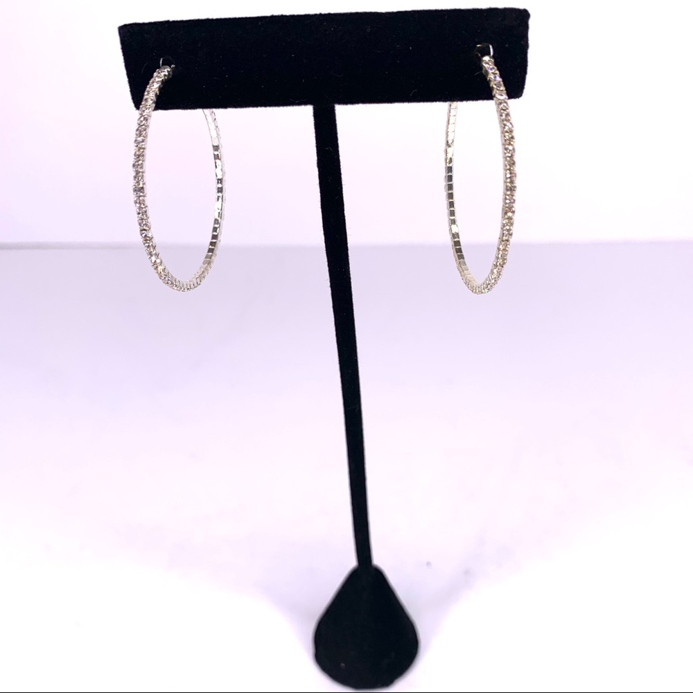 Silver Tone Earrings CZ Hoops Pierced